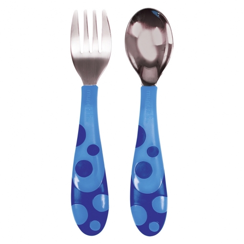 Pack cuchara y tenedor de acero - Azul