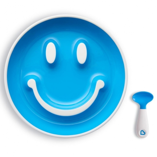 Pack plato con ventosa y cuchara de aprendizaje Smile - Azul 1