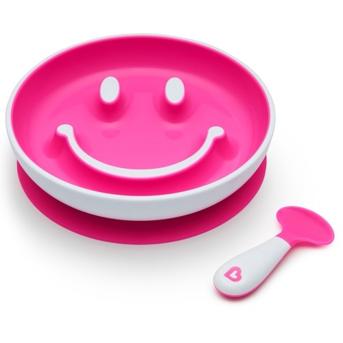Pack plato con ventosa y cuchara de aprendizaje Smile - Rosa 5